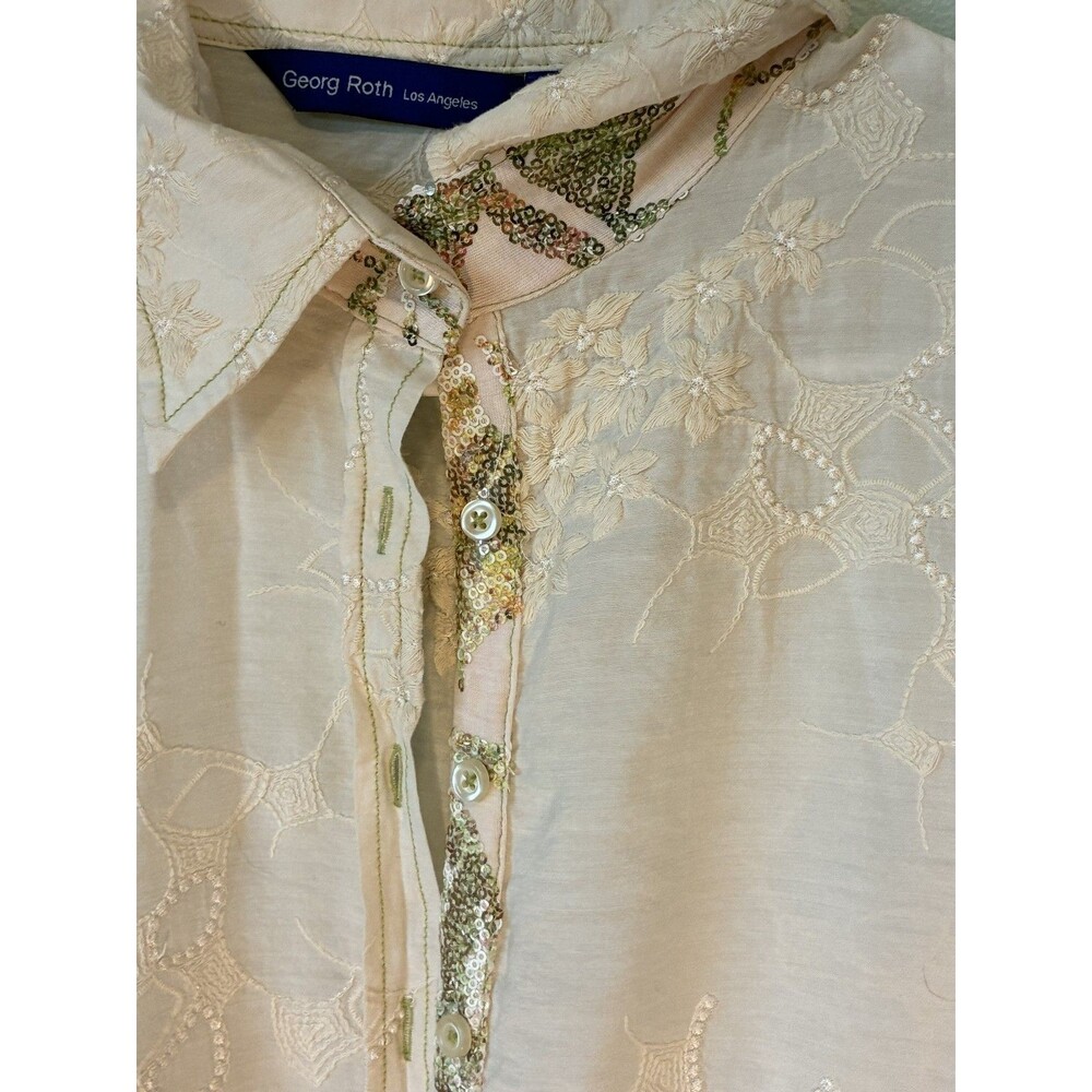 Georg Roth New York cream embroidered blouse multi color sequins Sz L